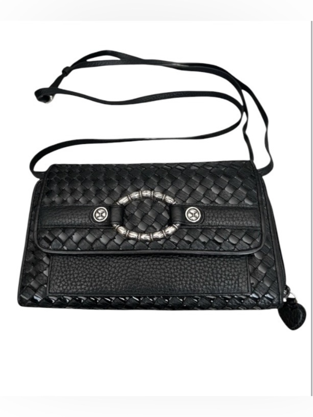 Vintage Brighton basket weave black crossbody wallet purse organizer